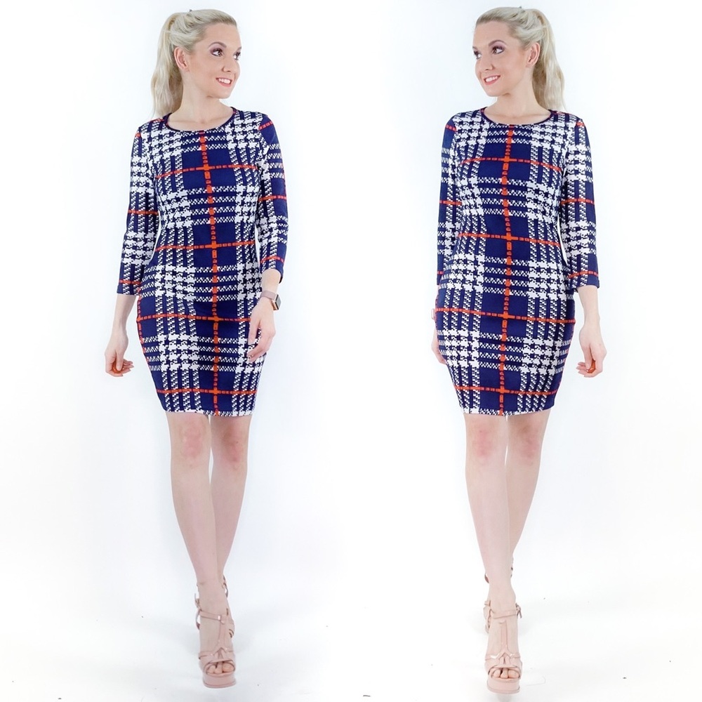 Blue Plaid Contemporary Professional Work Dress - Picture 3 of 8